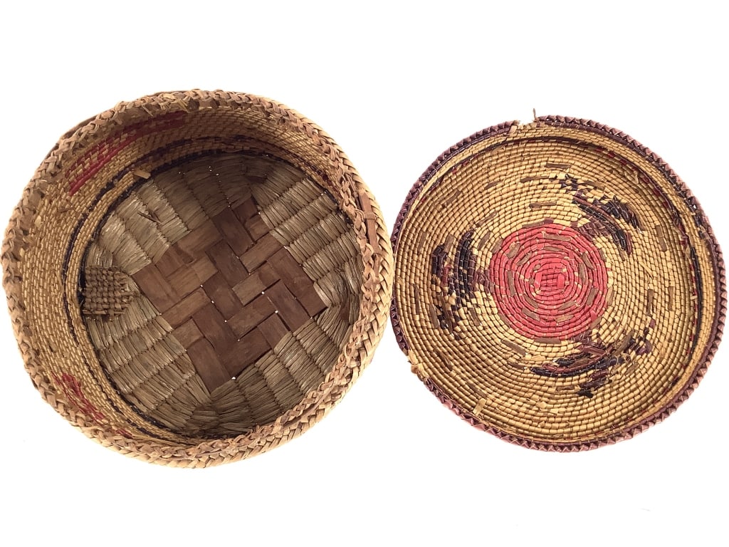 Polychrome Coiled & Plaited Lidded Basket - 4