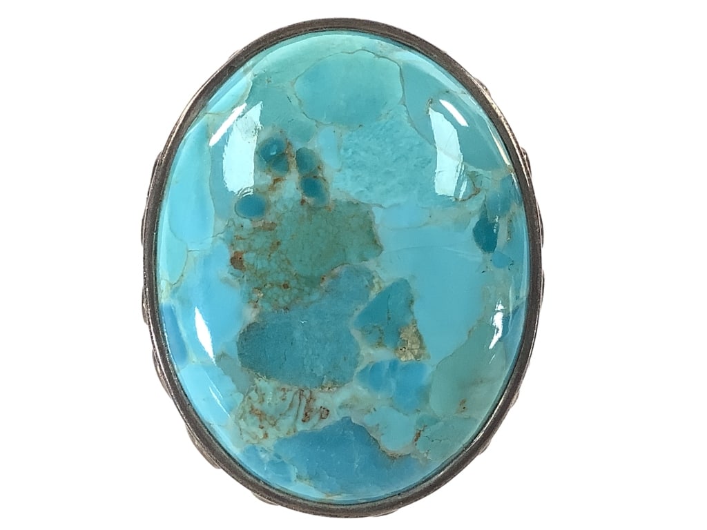 Signed Sterling Oversized Turquoise Ring 30gTW - 2
