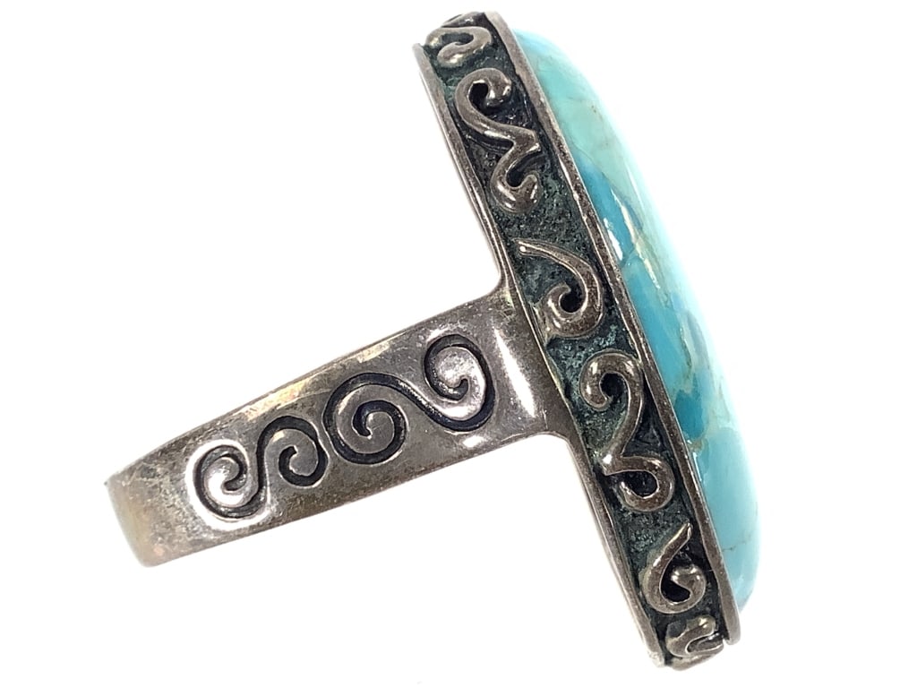 Signed Sterling Oversized Turquoise Ring 30gTW - 3