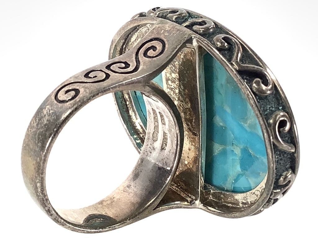 Signed Sterling Oversized Turquoise Ring 30gTW - 4