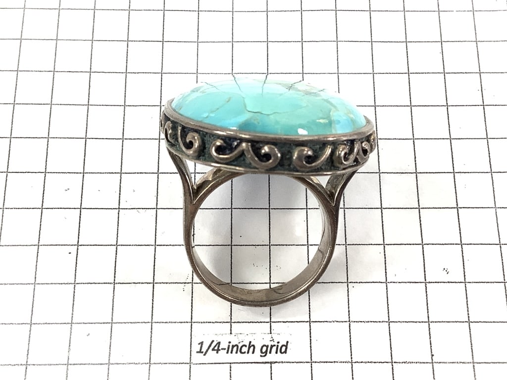 Signed Sterling Oversized Turquoise Ring 30gTW - 6