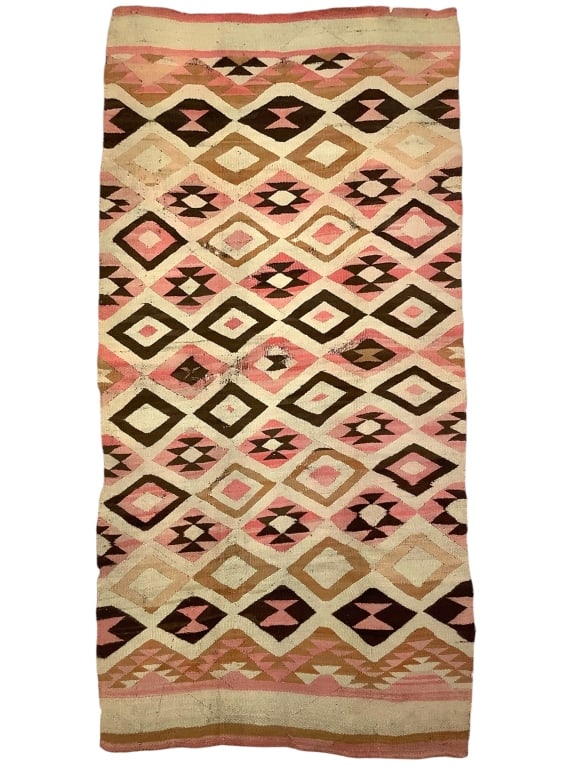 Prickly Pear Dyed Rug Canyon de Chez Arizona: 85" x 44" w significant repairs. Provenance: William and Diane Itter collection.