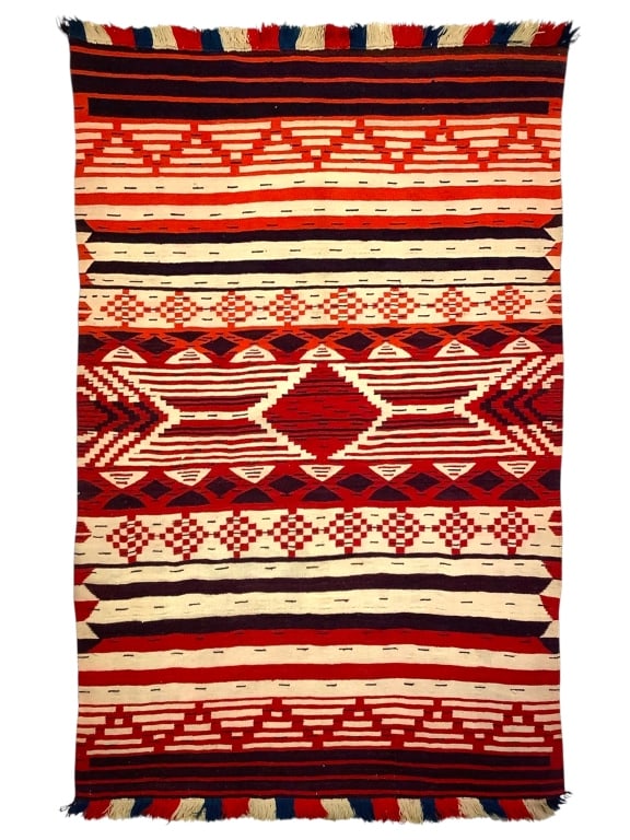 Late 19th / Early 20th Century Navajo Rug: 81" x 56" w no visible damage and added fringe, rug/blanket. Provenance: William and Diane Itter collection.