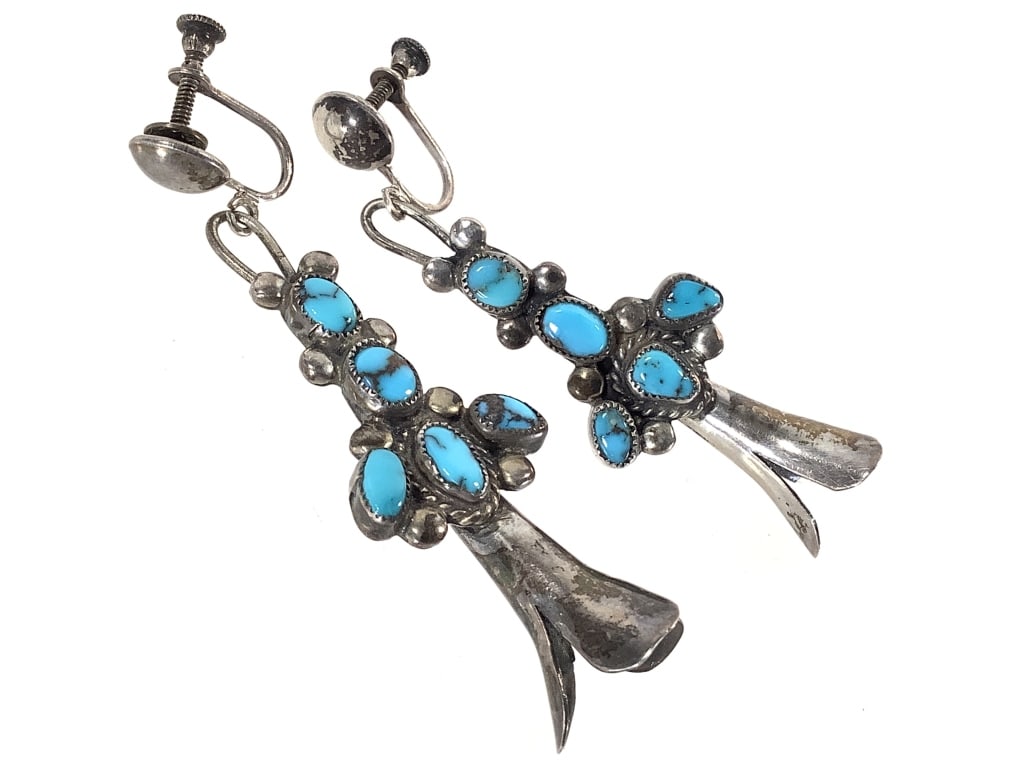Sterling & Turquoise Earrings w Screw Backs 12.22g (1 of 8)