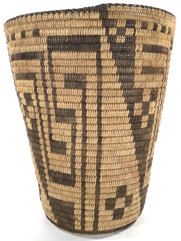 Apache Tall Coiled Basket w/ Geometric Designs - 2