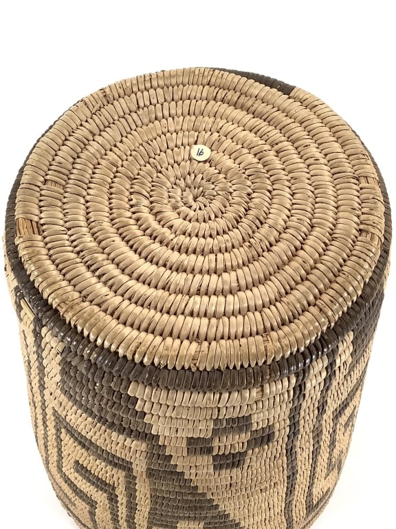 Apache Tall Coiled Basket w/ Geometric Designs - 5