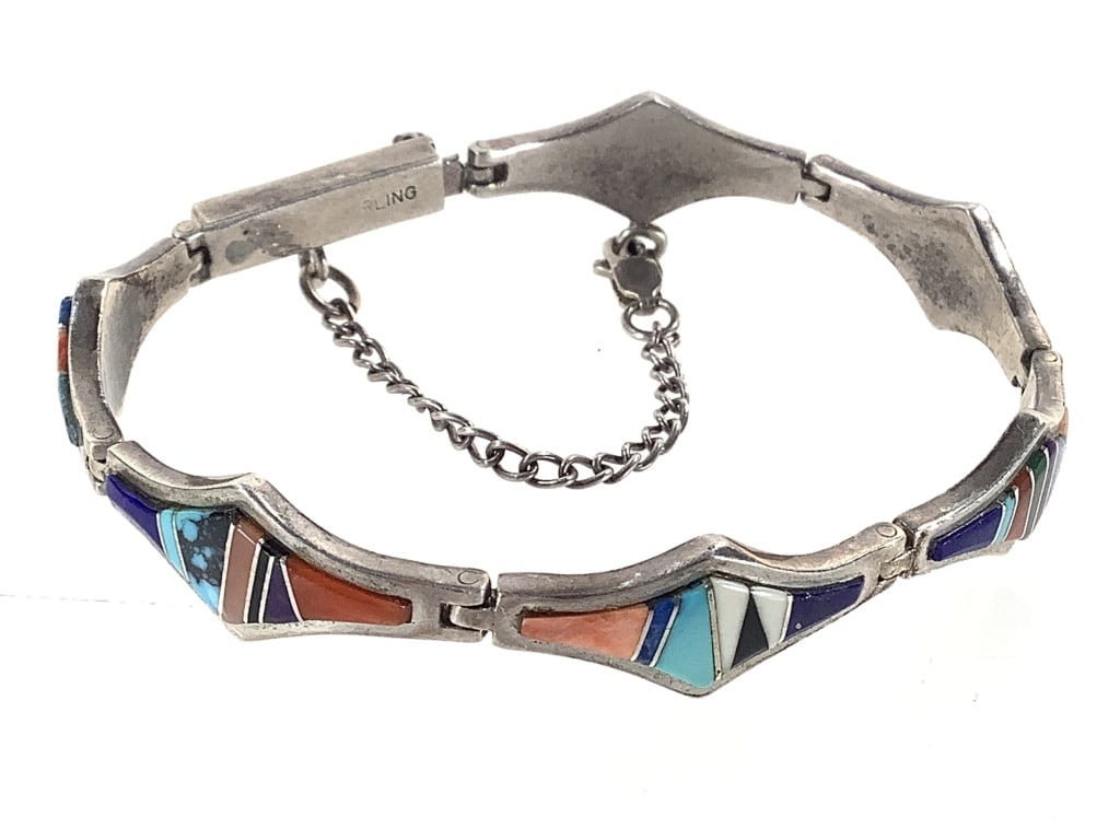 NA Sterling & Multi-Stone Inlay Bracelet 18.9g TW (1 of 8)