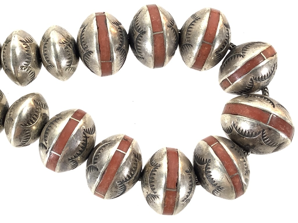 Navajo Pearls, Red Jasper Inset Bead Necklace 83gT - 3