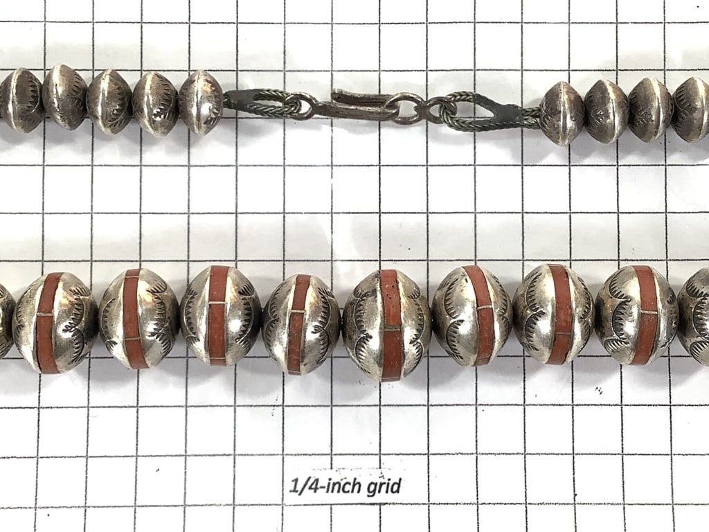 Navajo Pearls, Red Jasper Inset Bead Necklace 83gT - 7