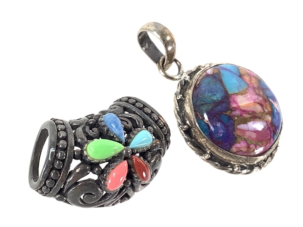 Spiny Oyster Sterling Turquoise Pendant Slide: 10.2g TW