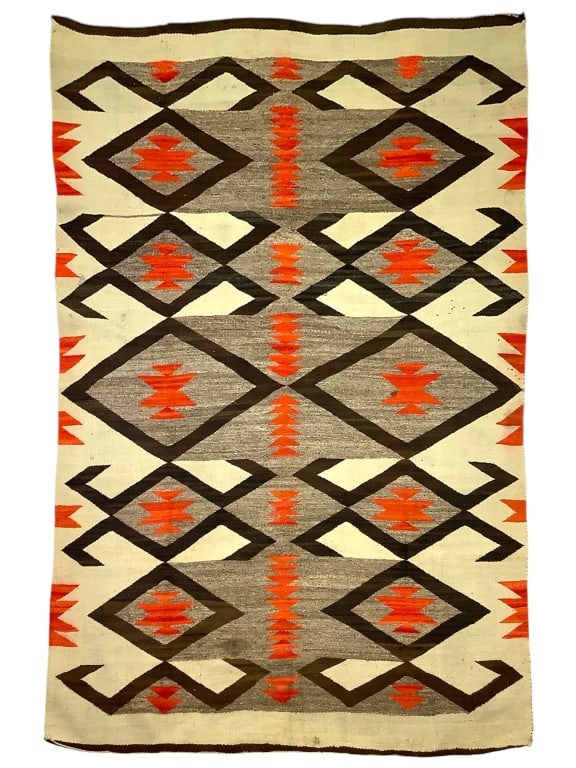 1930s Non Regional Waterbug Native American Rug: 86" x 69" w stains, residue, and debris. Provenance: William and Diane Itter collection.