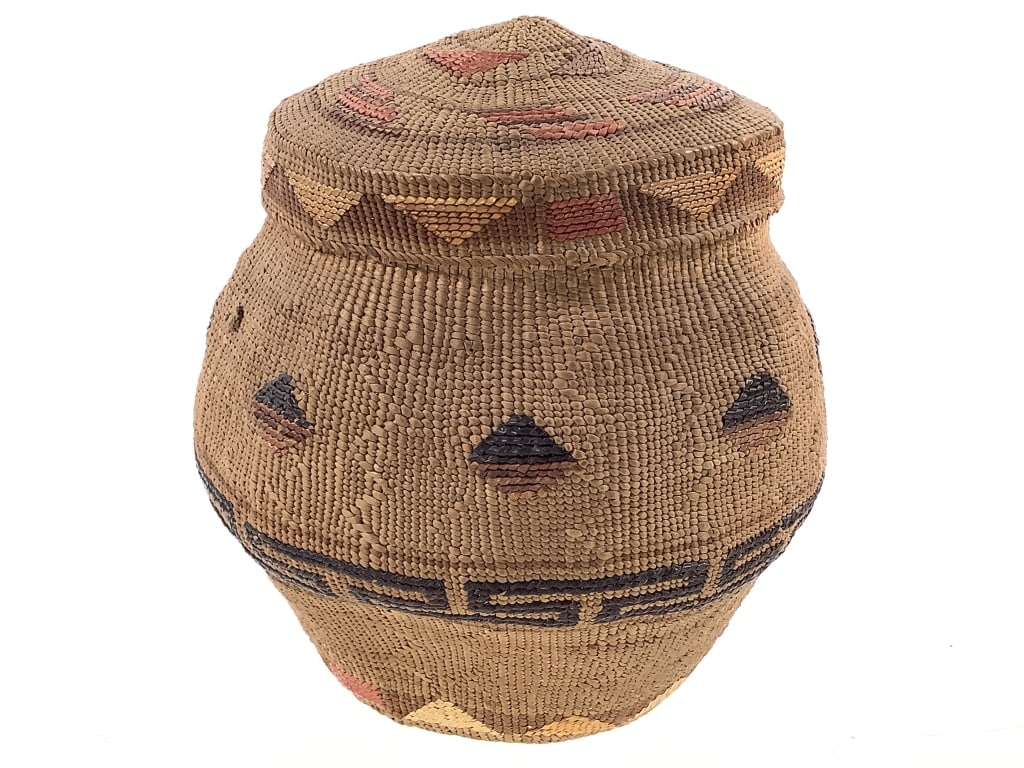 Finely Twined Polychromed Lidded Basket Jar (1 of 7)