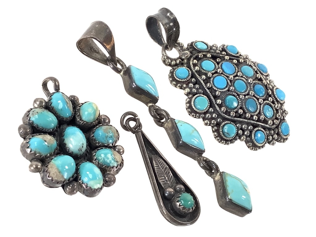 4 Turquoise Sterling Pendants 32.5g TW (1 of 10)