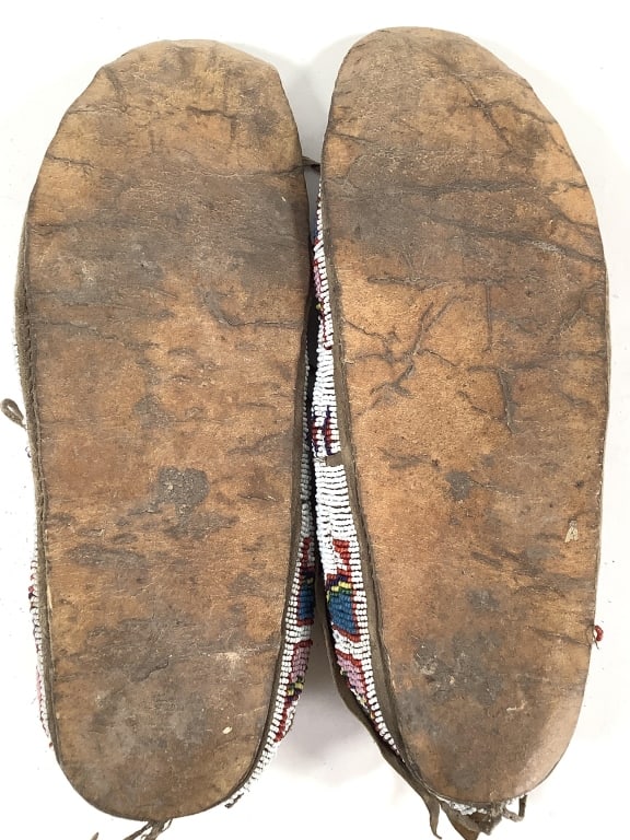 Fully Beaded Polychrome Hide Moccasins - 9