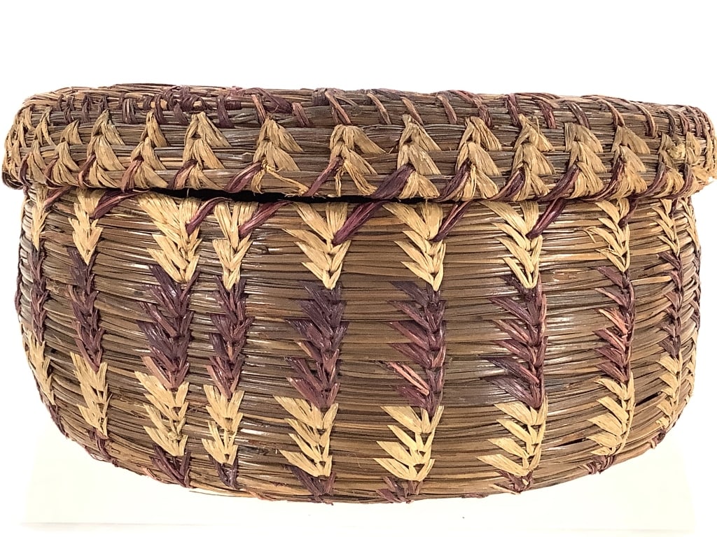 Coiled Polychrome Pine Needle Lidded Basket - 2