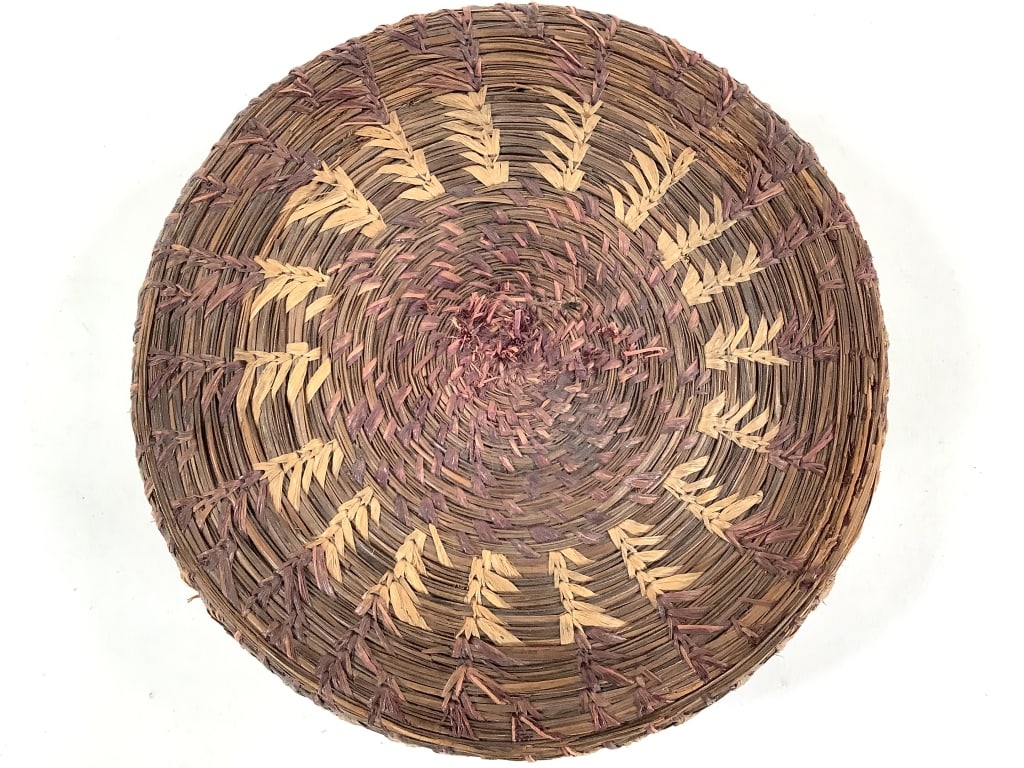 Coiled Polychrome Pine Needle Lidded Basket - 3