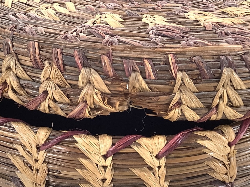 Coiled Polychrome Pine Needle Lidded Basket - 5
