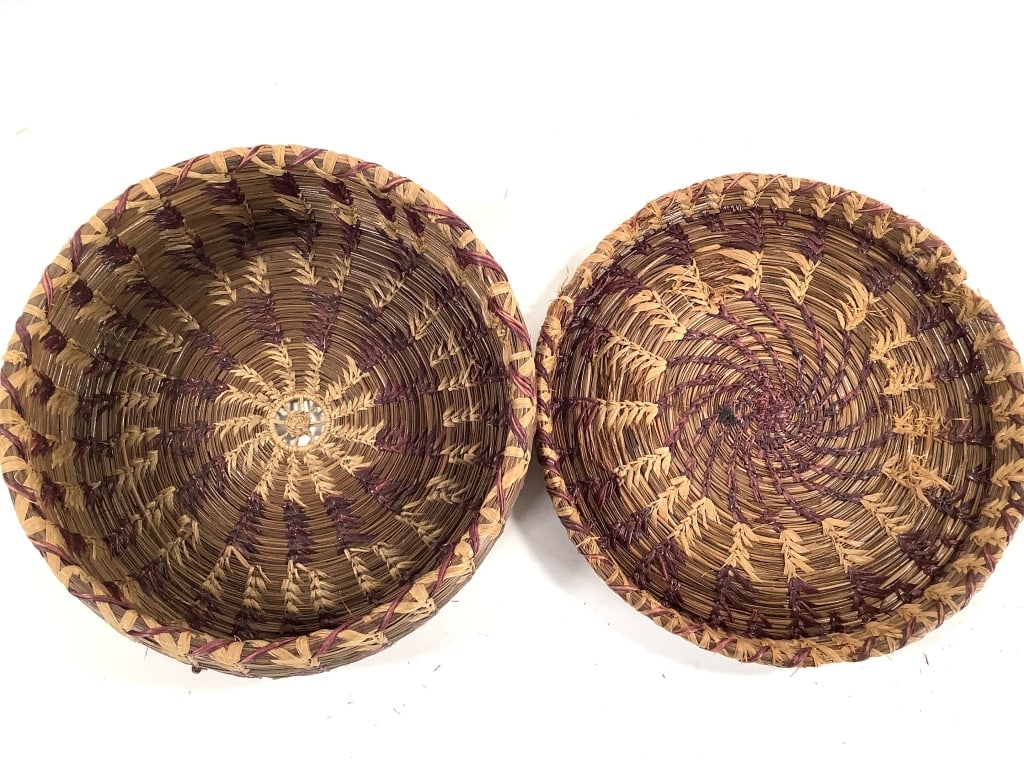 Coiled Polychrome Pine Needle Lidded Basket - 6