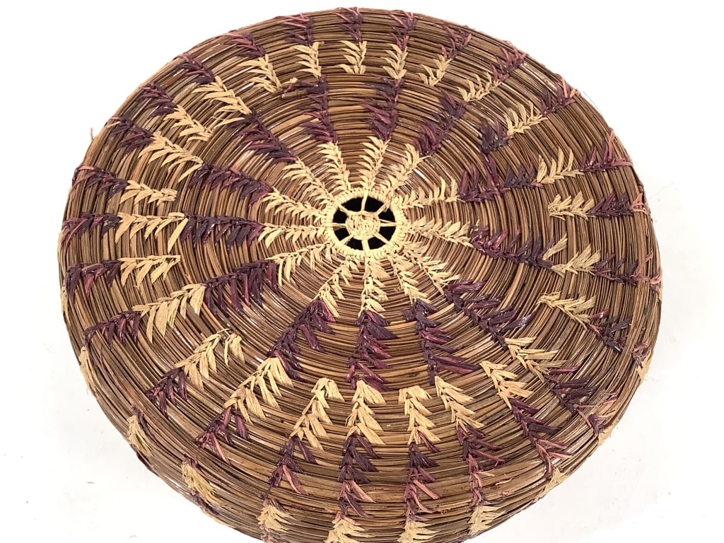 Coiled Polychrome Pine Needle Lidded Basket - 7