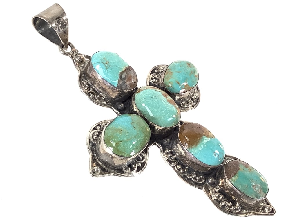 Sterling Turquoise Cross Pend 52.5g TW 3 1/2" H: Pendant