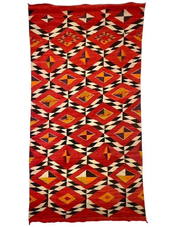 1920s Non Regional Native American Rug: 93" x 54" w aniline commercial dyes. Provenance: William and Diane Itter collection.