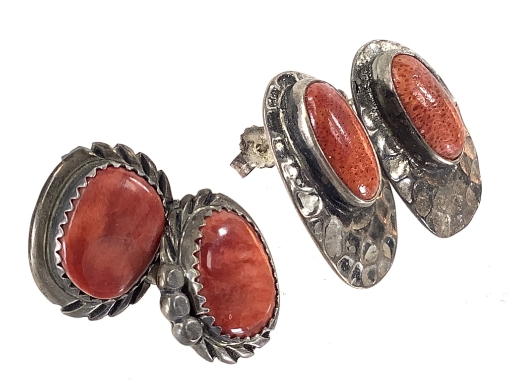 2 Pr Sterling Spiny Oyster Earrings: 1 pair is unmarked.11.0 grams total weight.
