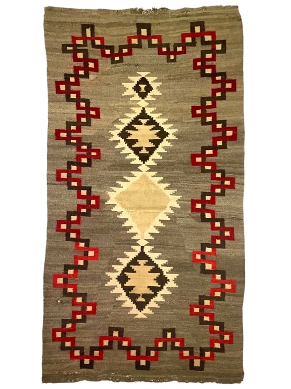 1920s Crystal Natural Wool Aniline Dye Rug: 91" x 51" w natural wool color and some moth holes. Provenance: William and Diane Itter collection.