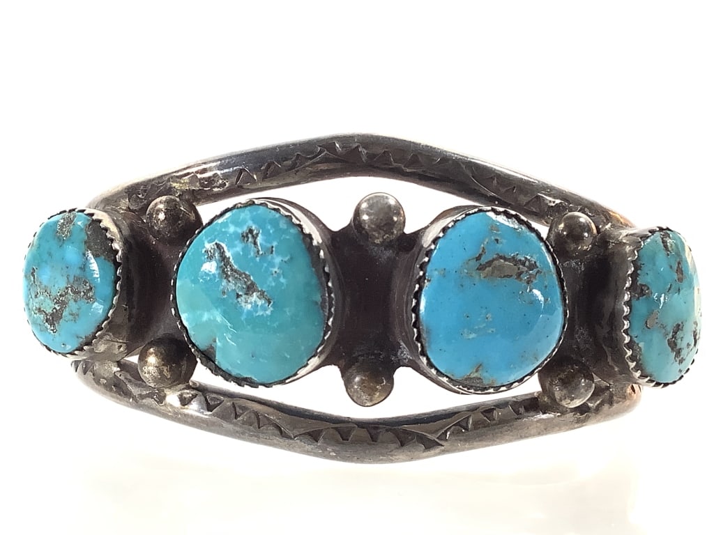 Silver & Turquoise Chunk Cuff 43.9gTW - 2