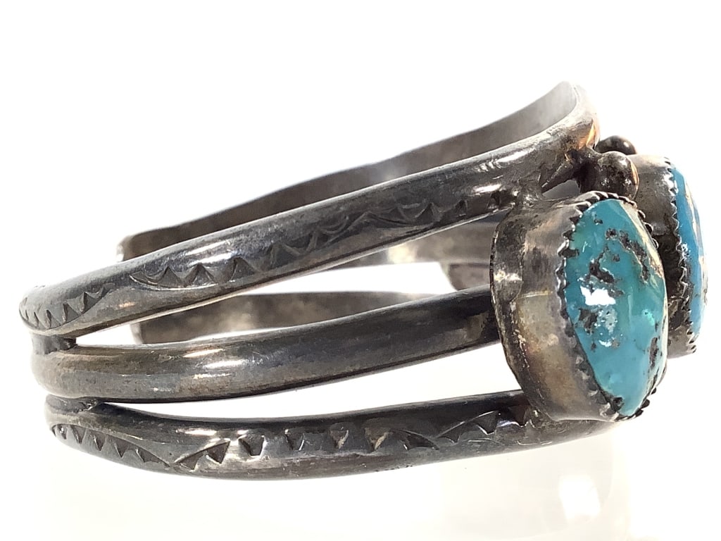 Silver & Turquoise Chunk Cuff 43.9gTW - 3