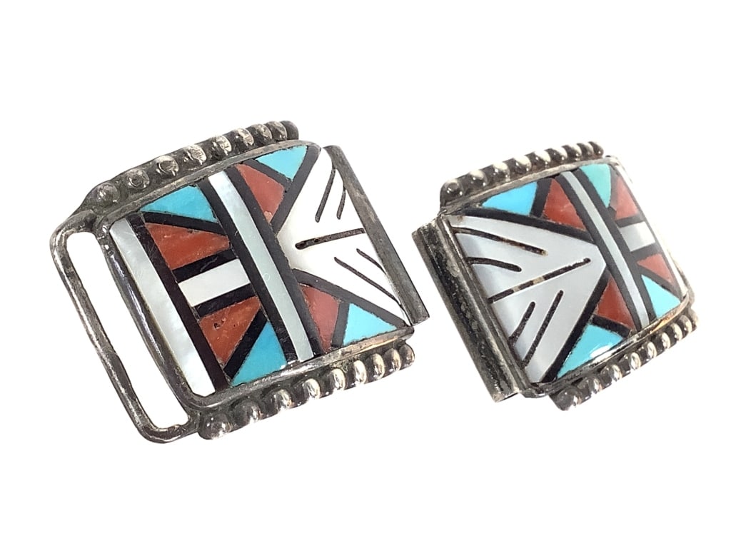 Zuni Signed Sterling Watch Tips 13.7g TW: Tips are 1 1/4" W.