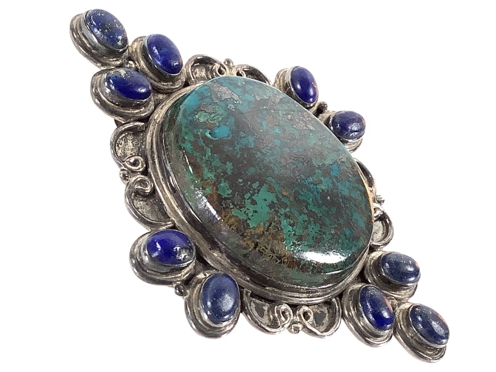 Chrysocolla Lapis Sterling Pendant 35.7g TW: 3" H