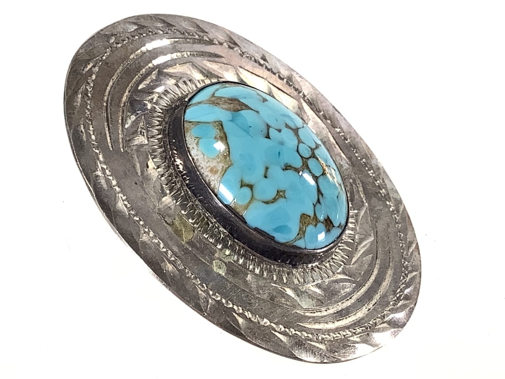 Artist Stamped Mexico Sterling Pendant +17.9g TW: 2" H pendant brooch
