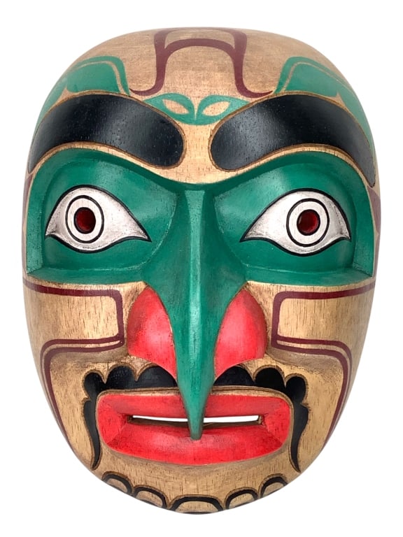 Contemporary Northwest Coast Wood Carved Mask: 9 1/2" x 7 1/2"