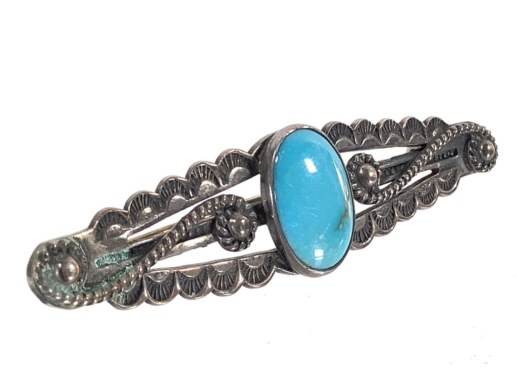 Unmarked Turquoise Pin Brooch 9.6g TW: 2 1/2" L