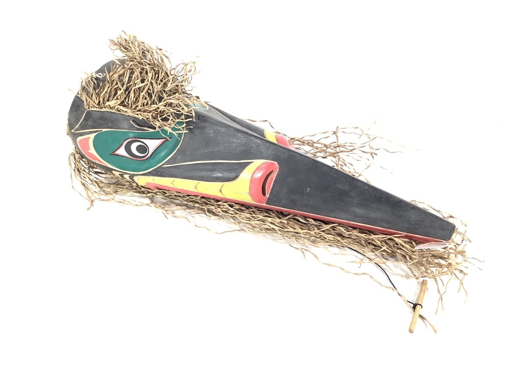 Contemporary Northwest Coast Mechanical Bird Mask: 22" long with pull mechanism to close and open mouth.