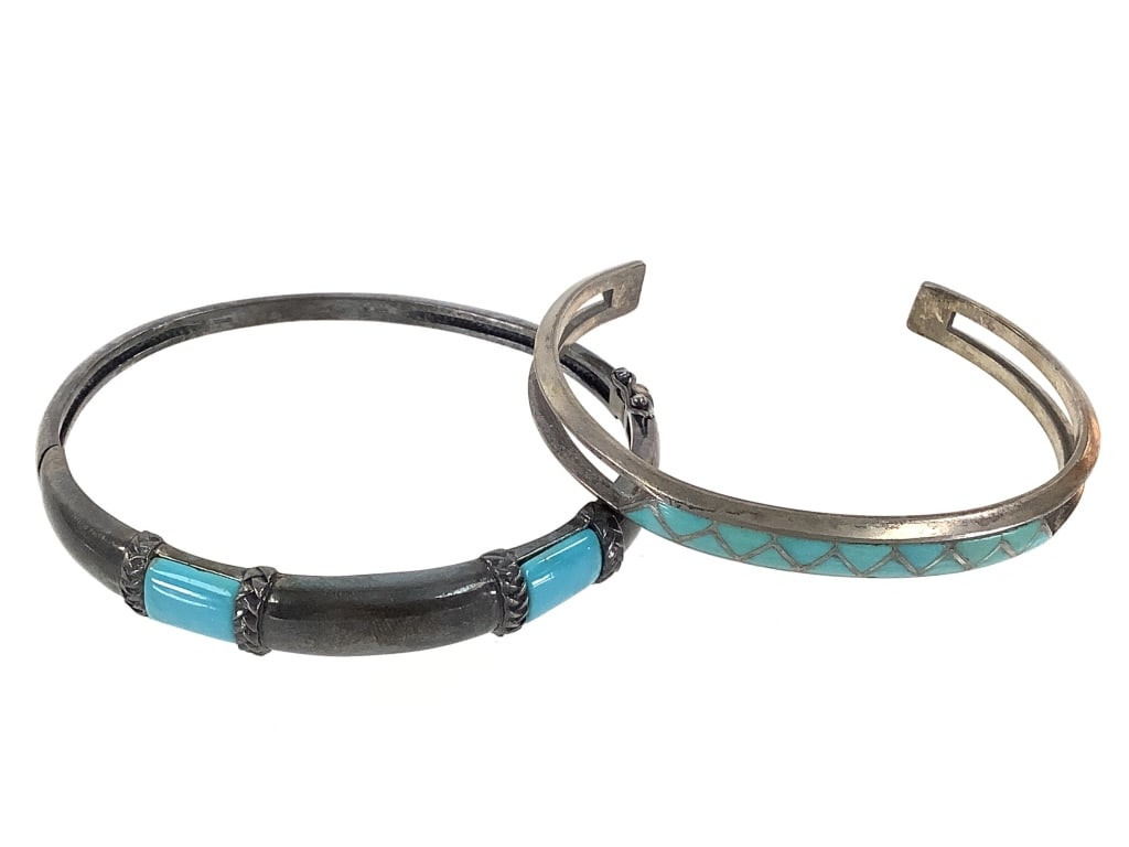 2 Sterling Turquoise Bracelets 35.0g TW (1 of 12)