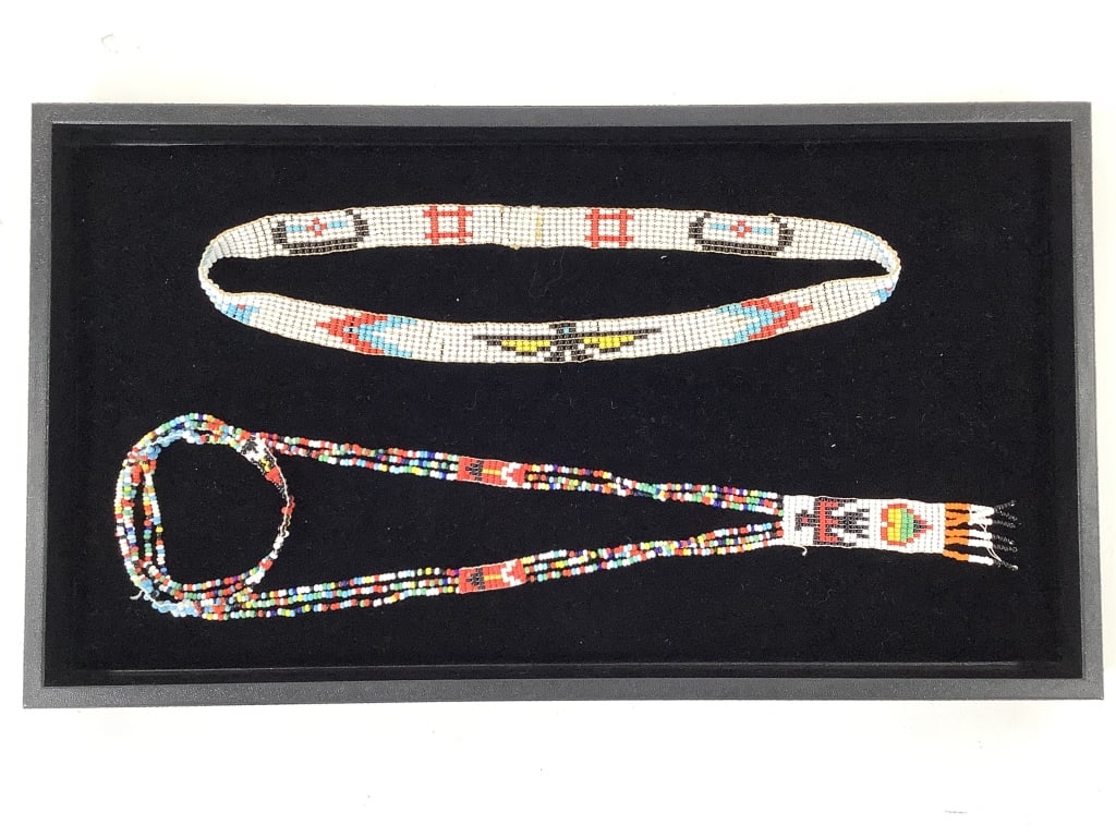 Seed Bead Necklace & Headband: Headband is stretchy 11" L. Necklace is 27" L