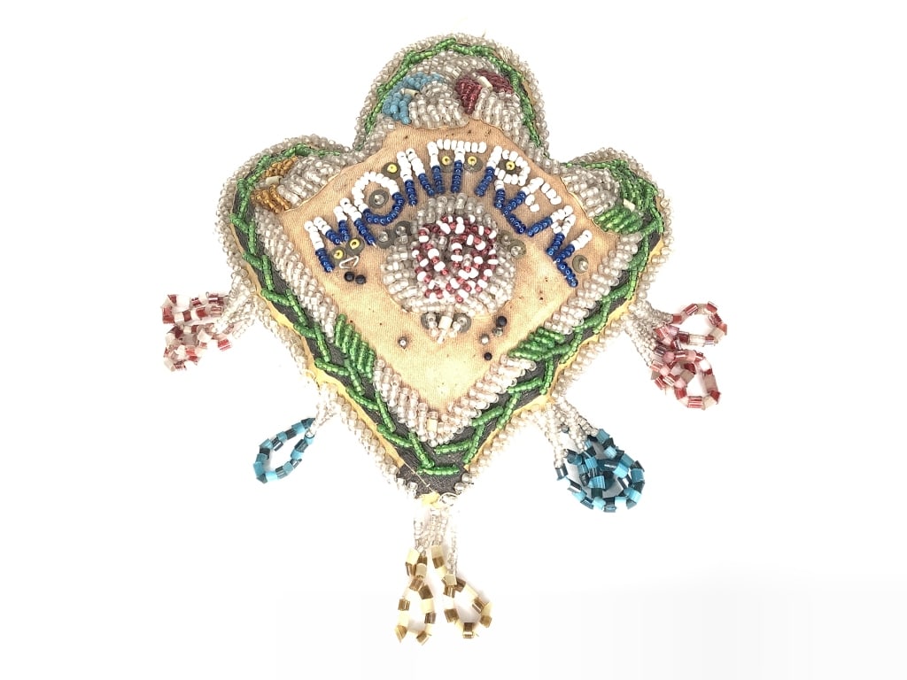 Antique Beaded Iroquois Pin Cousion Montereal: 7" x 7 1/2"