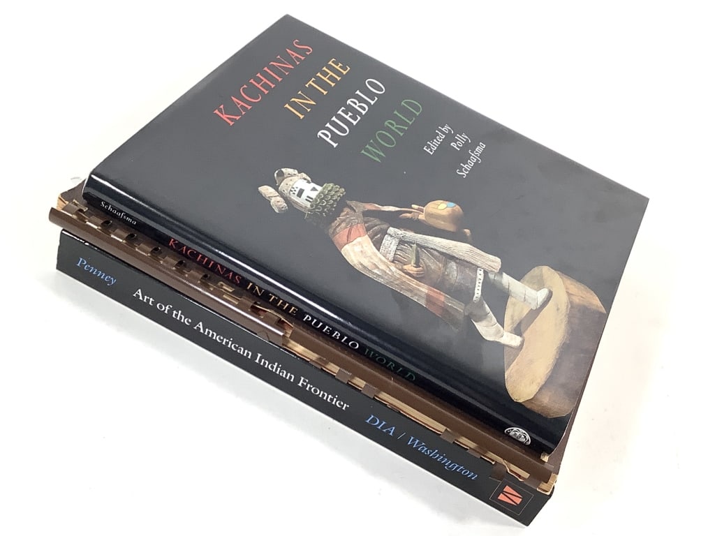 Navajo / Pueblo Kachina, Art & Culture Books: 3 total; 2 paperback and 1 hardback. Good used condition. Comb binding on "Sky Sand and Spirits" book is damaged.