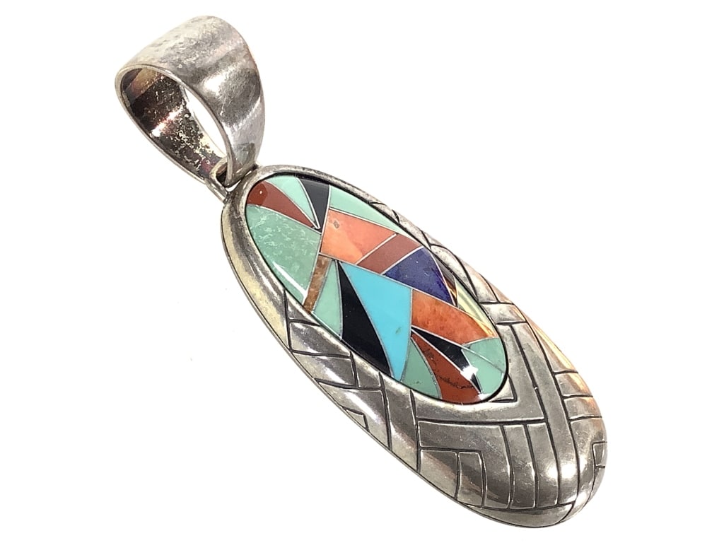 Artist Marked Sterling Inlay Pendant 20.3g TW: 2 1/2" H