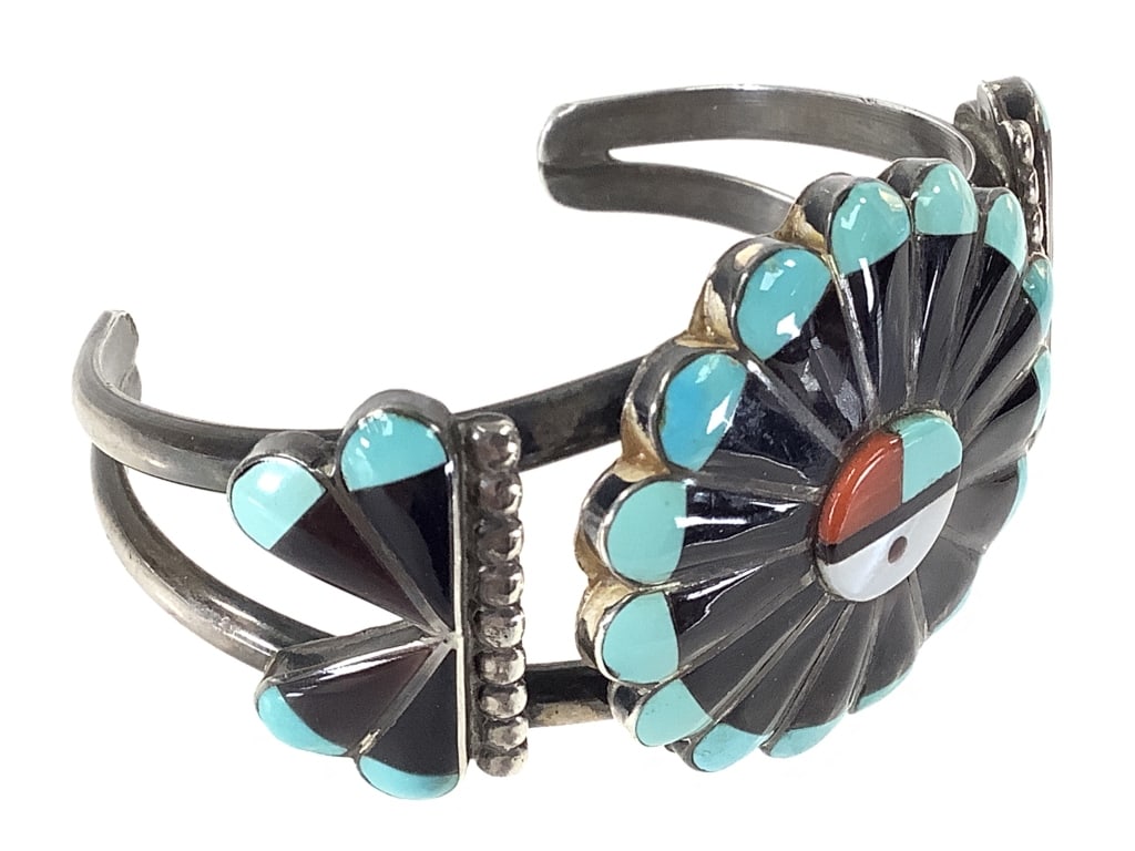 Zuni Sunface Inlay Cuff Bracelet 34.8g TW: Unmarked.