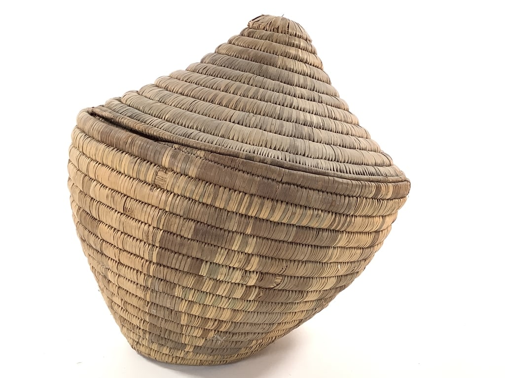 Lg Lidded Polychrome Coiled Storage Basket - 2