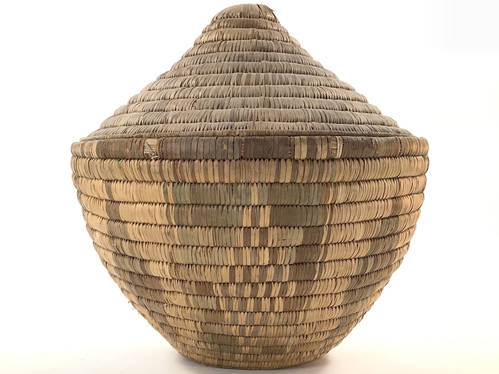Lg Lidded Polychrome Coiled Storage Basket - 3