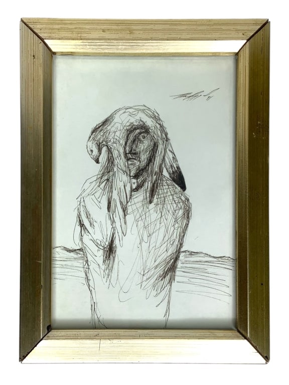 Framed Original Native American Drawing Signed: Frame measures 8 1/4" x 6 1/4".