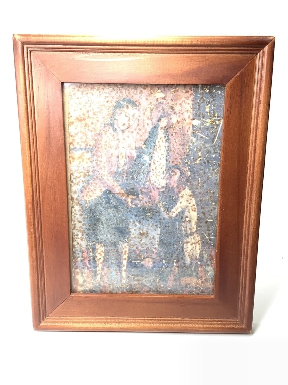 Vtg Repro Retablo Print on Metal - Framed: Frame measures 9 1/4 x 7 1/4".