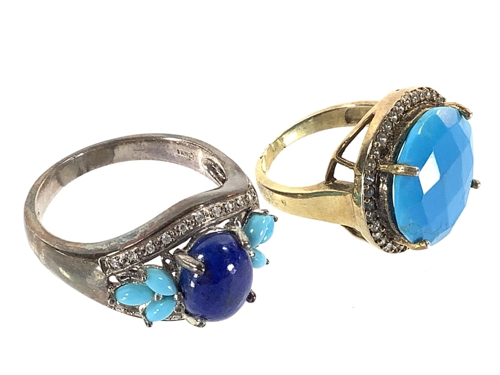 2 Sterling Turquoise Lapis Rings 12.4g TW: Size 6 1/2 and 11