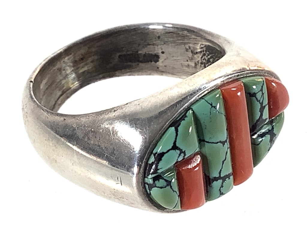 Sterling Turquoise Coral Ring 17.6g TW: Size 12