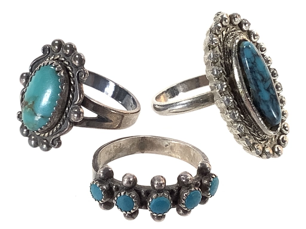 3 Turquoise Rings 16.7g TW (1 of 10)