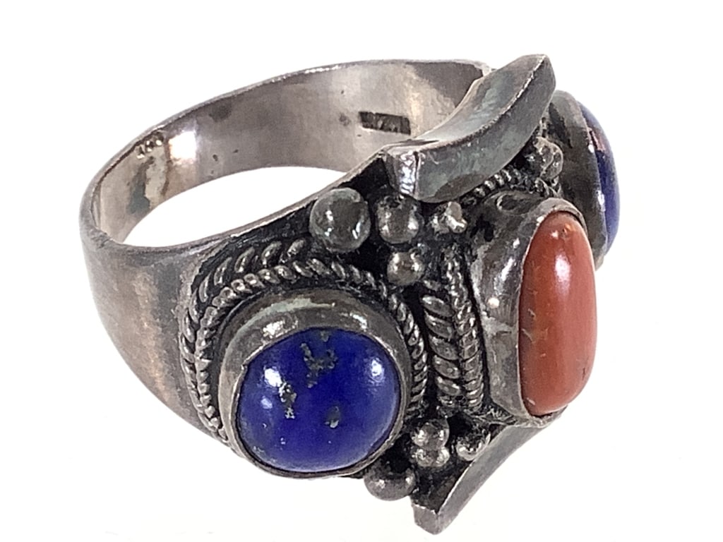 Sterling Lapis Coral Ring 11.7g TW: Size 9