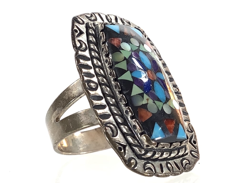 Sterling Micro-mosaic Ring 14.6g TW: Size 8